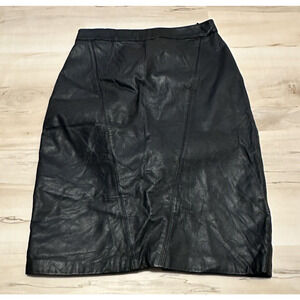 Ada Women 7 Skirt Leather Black Pencil Straight Lined Vintage Best fits 2
